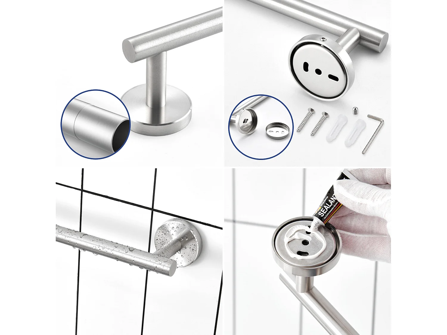 stuks multifunctioneel roestvrijstalen handdoekenrek, enkelpolig handdoekenrek geschikt voor badkamer/maandverband (1 stuks zwart, 1 stuks geborsteld)