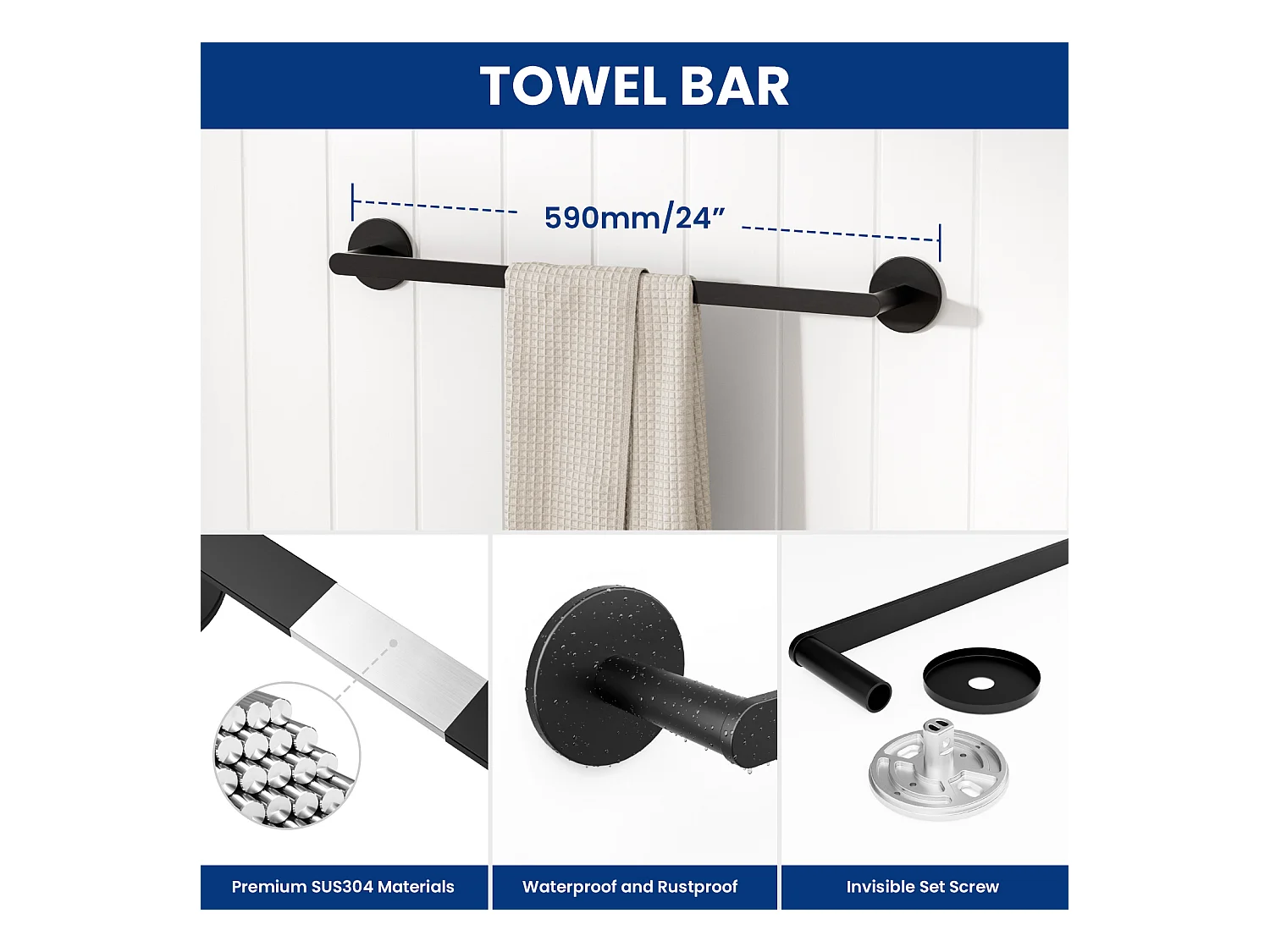 Cecipa MAX Porte-serviettes de Salle de Bain - Peut accrocher 2 Serviettes - Porte-serviettes Noir en Inox - Porte-serviettes pour Salle de Bain