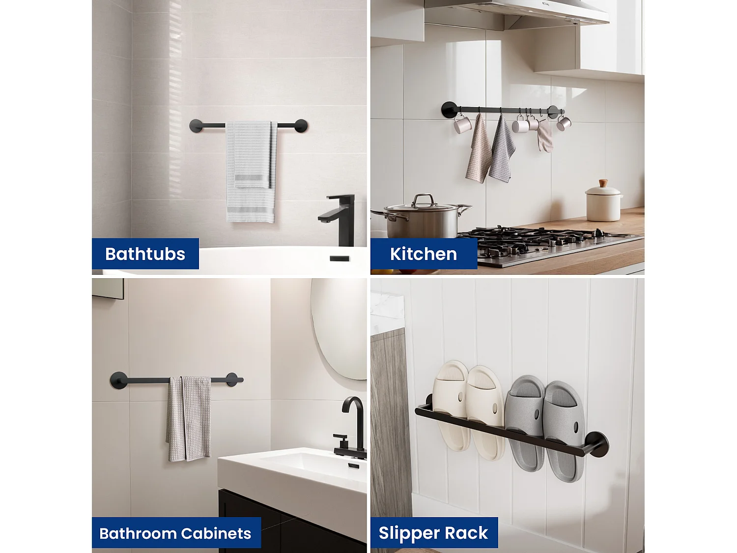 Cecipa MAX Porte-serviettes de Salle de Bain - Peut accrocher 2 Serviettes - Porte-serviettes Noir en Inox - Porte-serviettes pour Salle de Bain