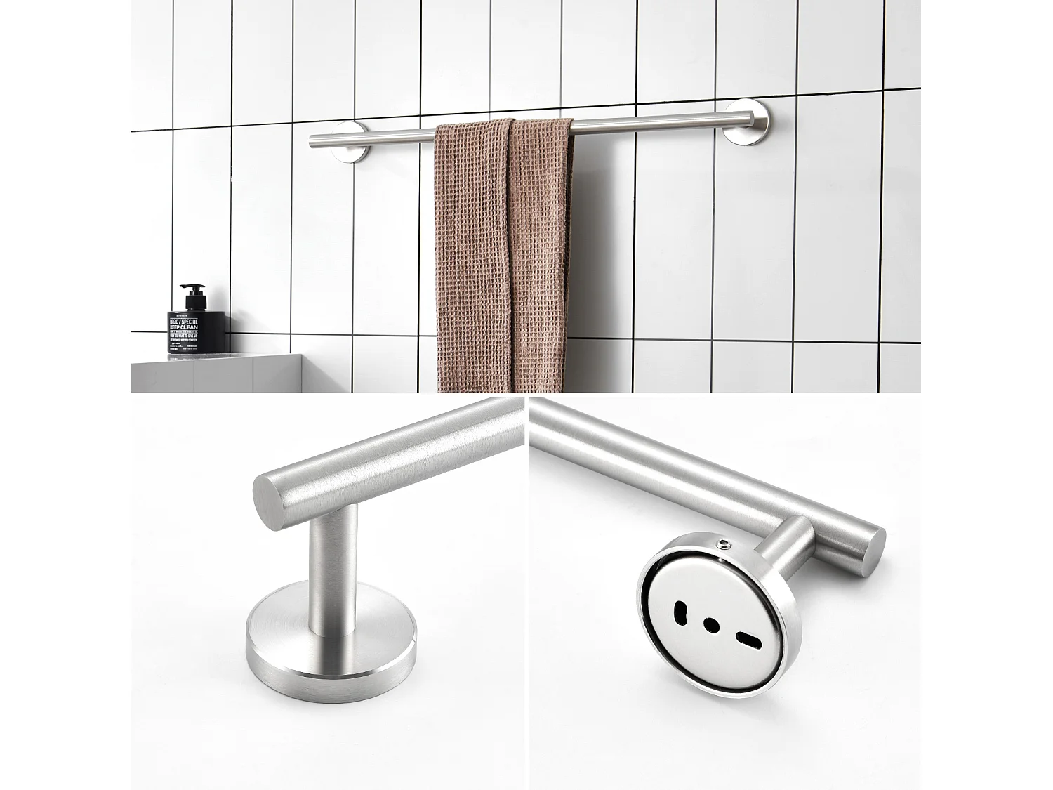 2PCS Porte-serviettes Multifonctionnel en Inox 304 Brossé, Porte-serviettes Unipolaire Adapté pour Salle de Bain/Serviette Hygiénique/Cuisine