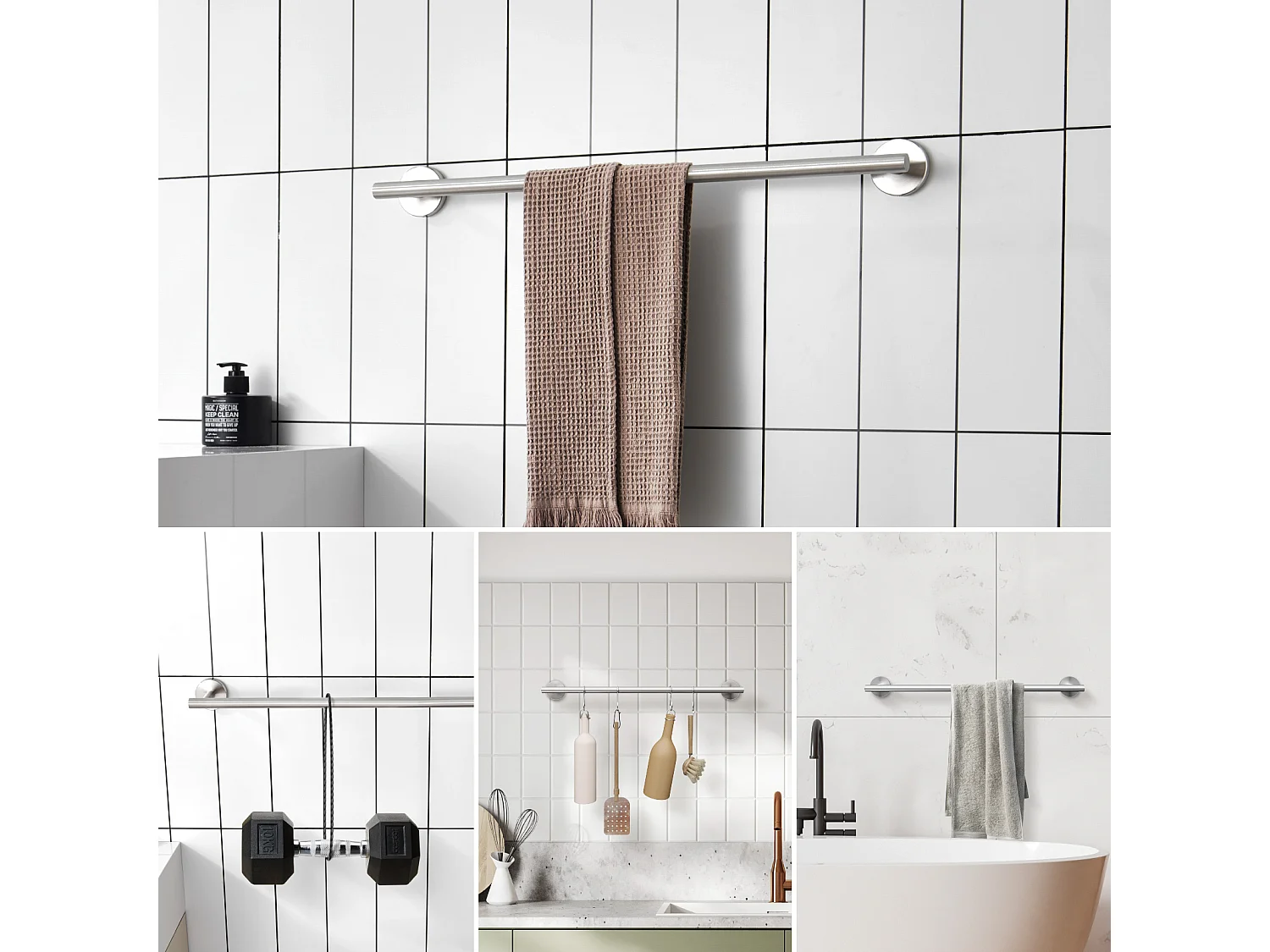 2PCS Porte-serviettes Multifonctionnel en Inox 304 Brossé, Porte-serviettes Unipolaire Adapté pour Salle de Bain/Serviette Hygiénique/Cuisine