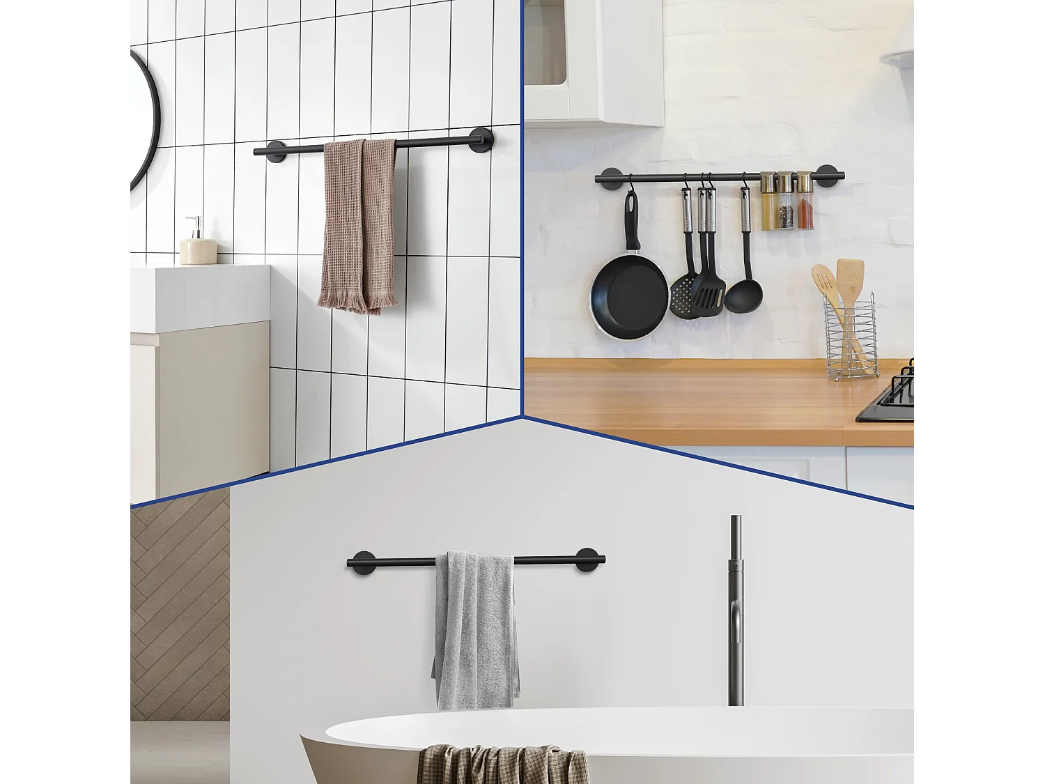 Cecipa MAX Toallero de baño - Toallero negro fabricado en acero inoxidable 304 - Toallero unipolar apto para baño