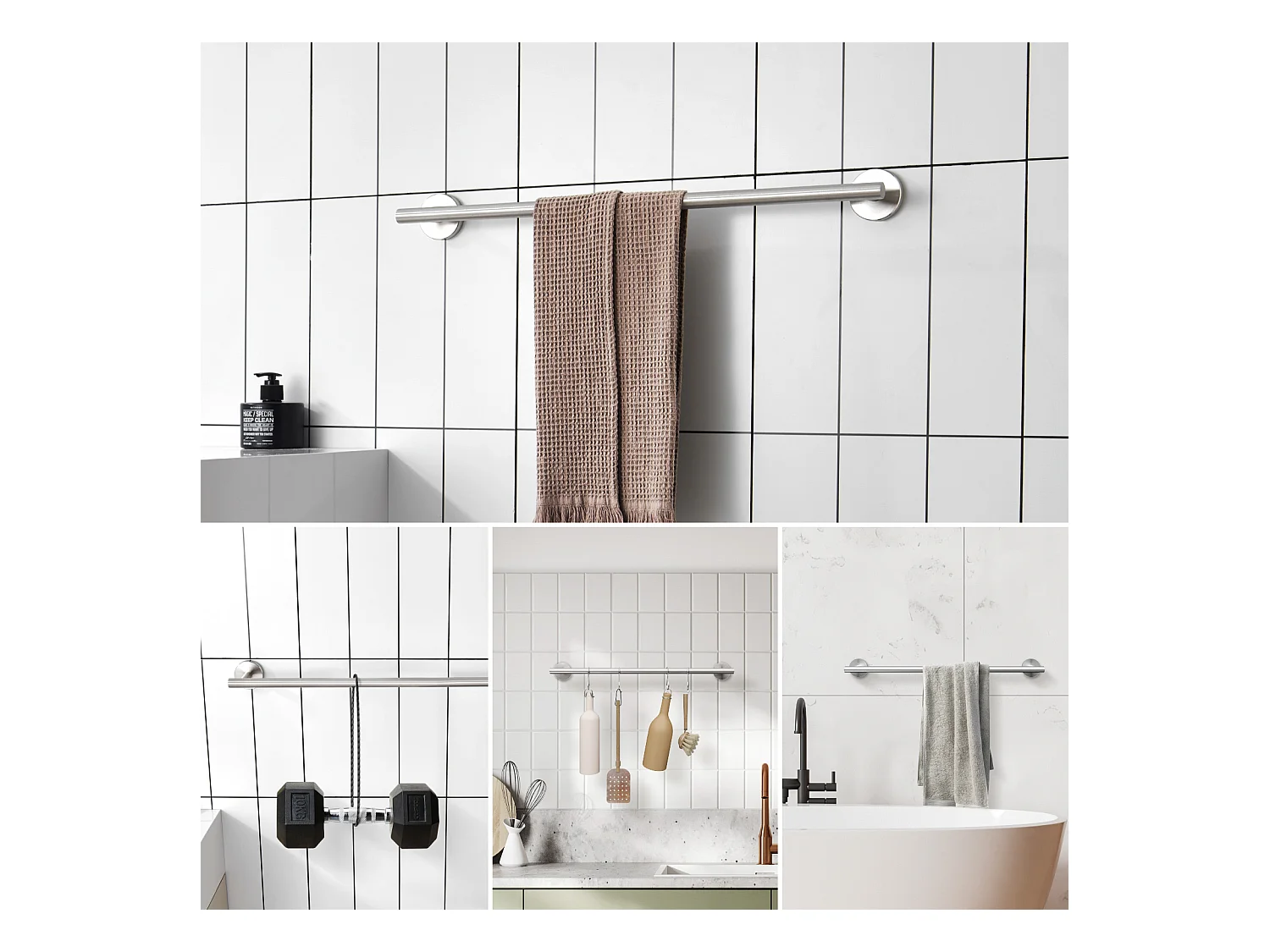 Multifunktionaler Handtuchhalter aus gebürstetem Edelstahl 304, einpoliger Handtuchhalter, geeignet für Badezimmer/Damenhandtücher/Küche