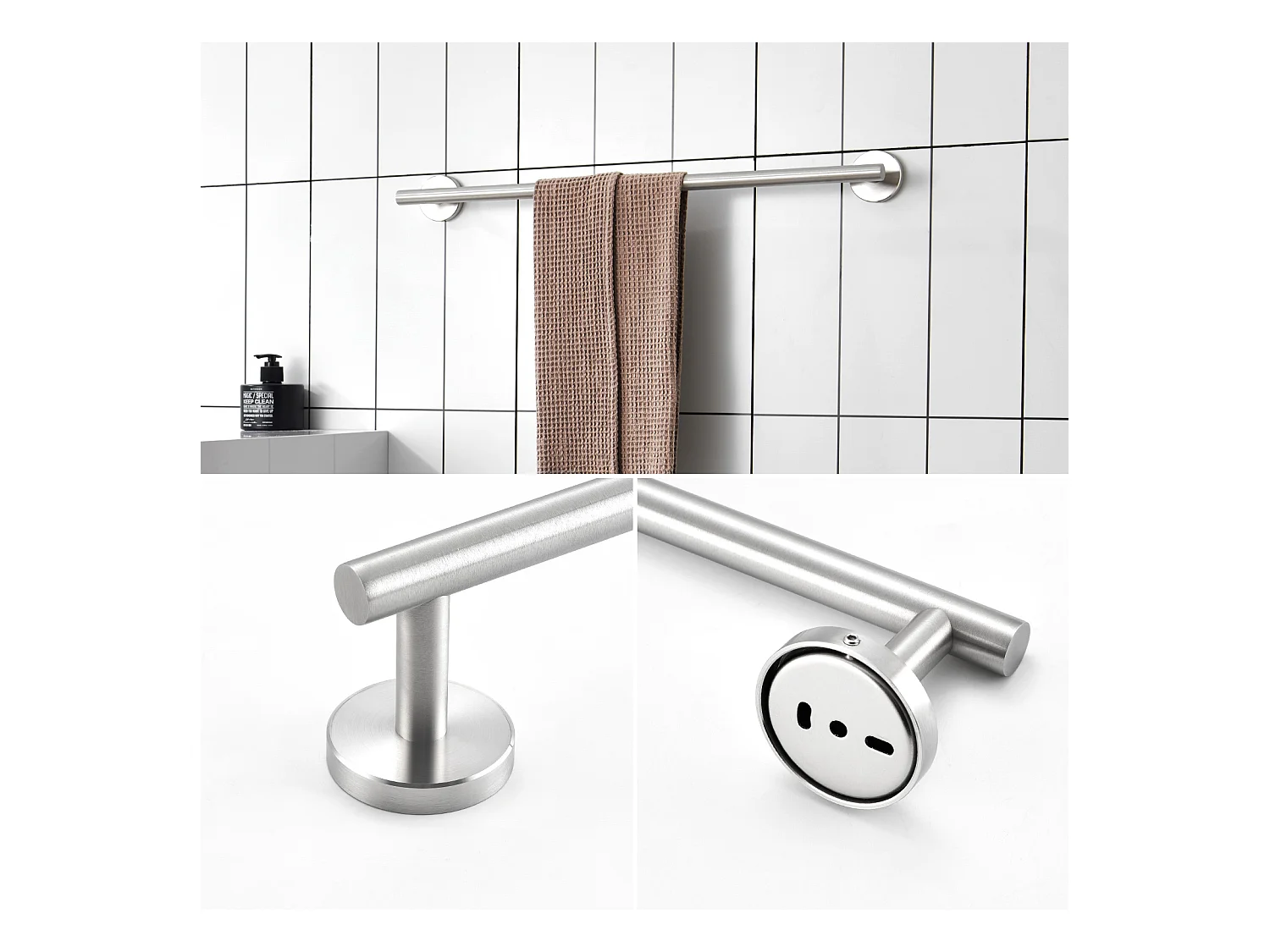 Multifunktionaler Handtuchhalter aus gebürstetem Edelstahl 304, einpoliger Handtuchhalter, geeignet für Badezimmer/Damenhandtücher/Küche