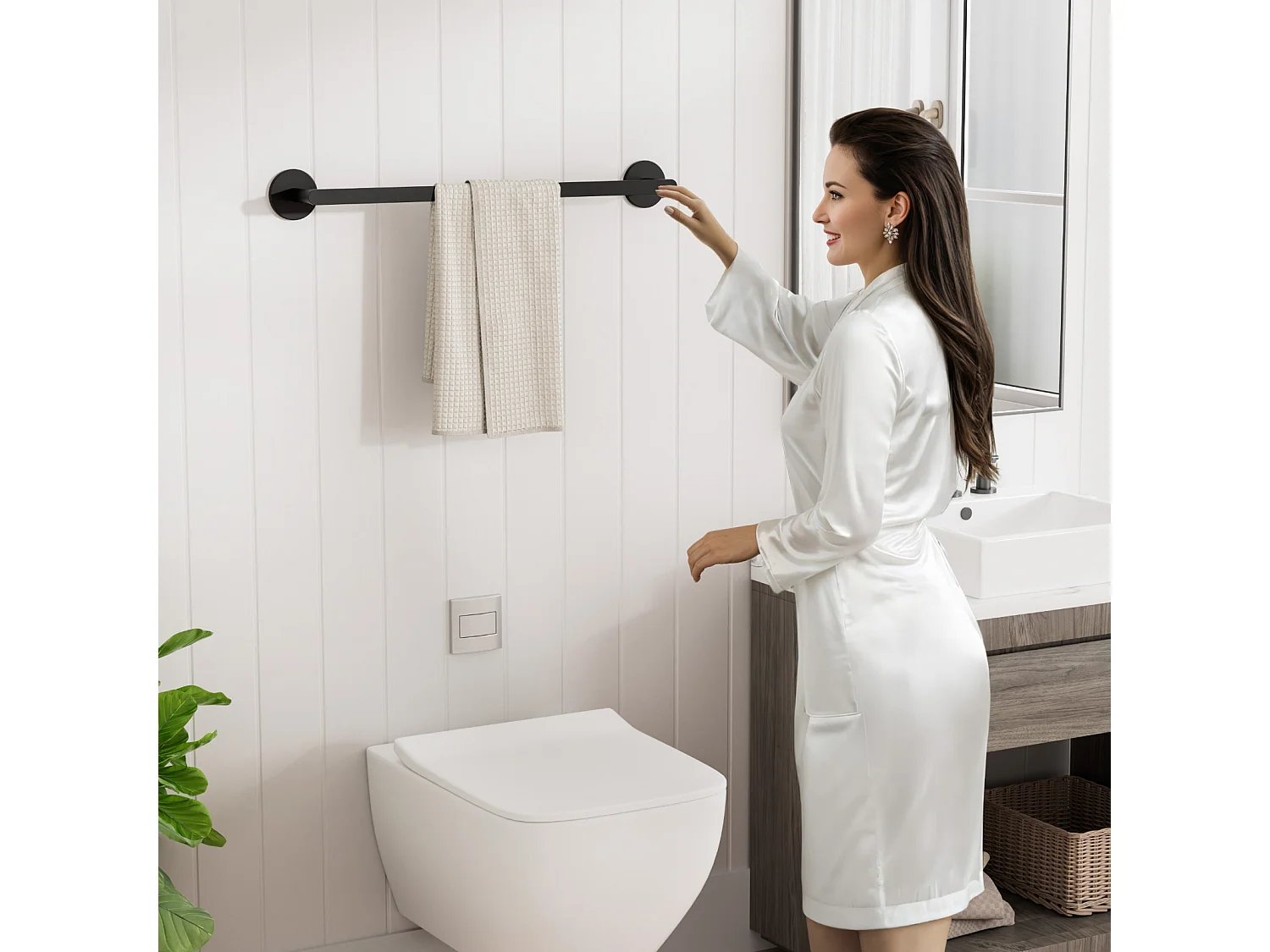 Cecipa max Porte-serviettes Multifonctionnel en Acier Inoxydable 304 Noir, Porte-serviettes Peut accrocher 2 Serviettes- 59CM