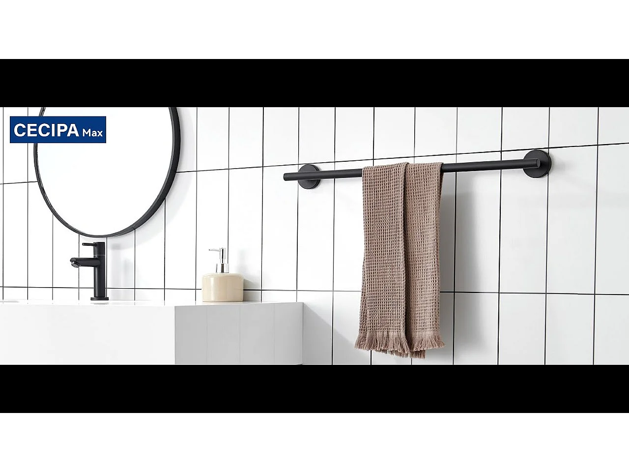 Porte-serviettes Multifonctionnel en Acier Inoxydable 304 Noir, Porte-serviettes Unipolaire Adapté pour Salle de Bain/Serviette Hygiénique/Cuisine