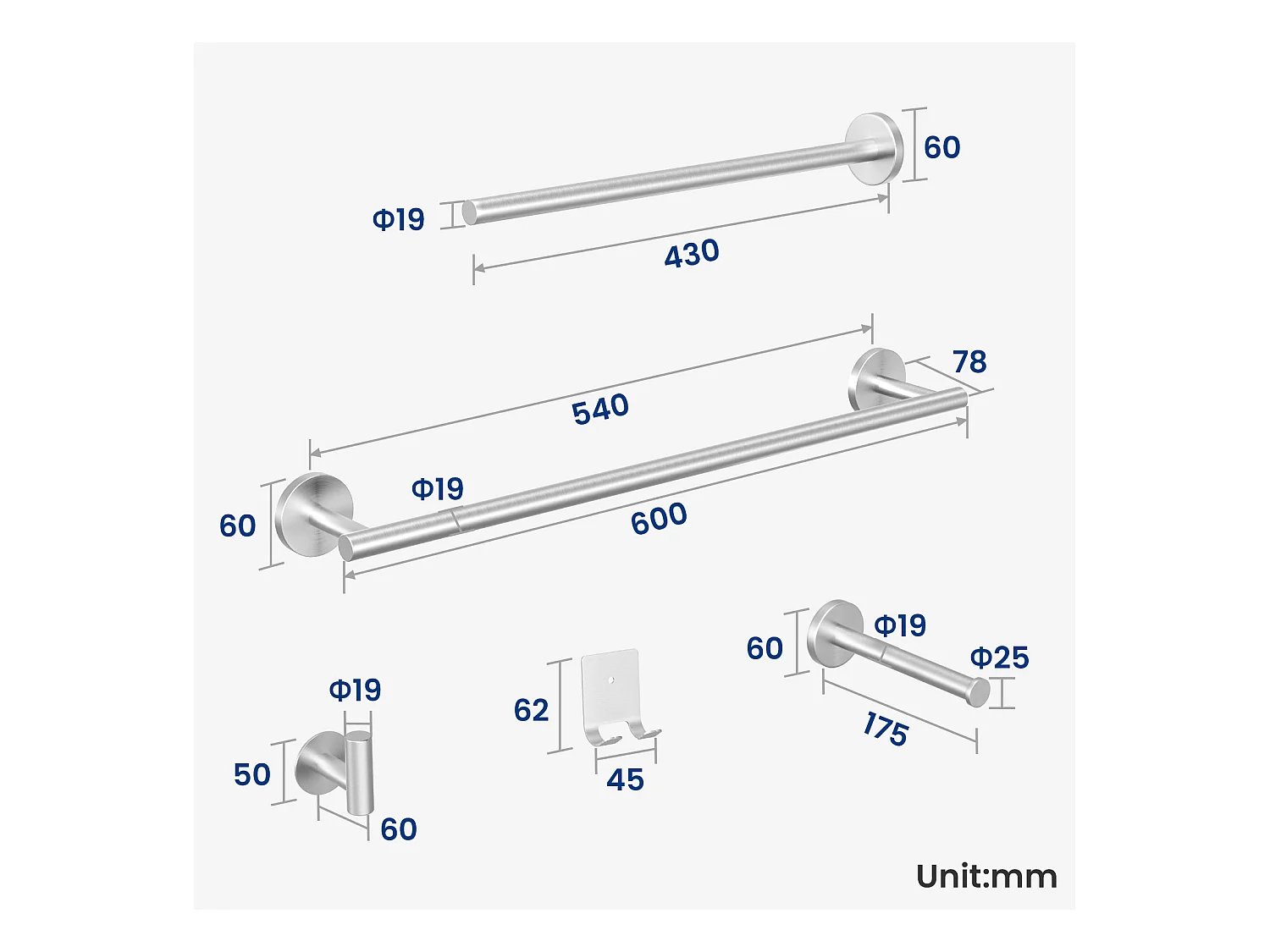 Cecipa MAX Porte-serviettes Mural Salle de Bain Porte-papier Hygiénique en Acier Inoxydable Brossé Ensemble de Suspension de Salle de Bain 4 Pièces