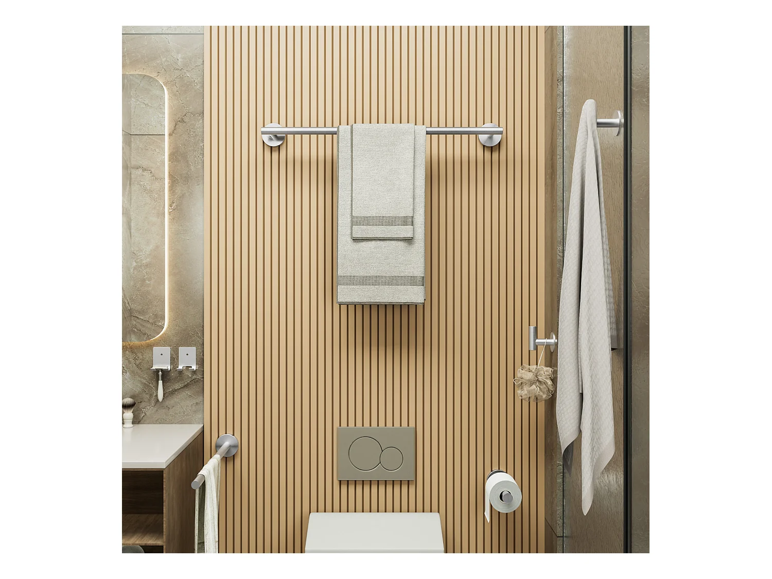 Cecipa MAX wandgemonteerd handdoekenrek badkamer toiletrolhouder geborsteld roestvrij staal badkamer ophangset 4-delig