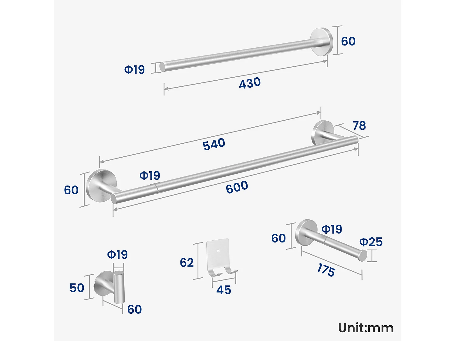 Cecipa MAX Porte-serviettes Mural Salle de Bain Porte-papier Hygiénique en Acier Inoxydable Brossé Ensemble de Suspension de Salle de Bain 4 Pièces