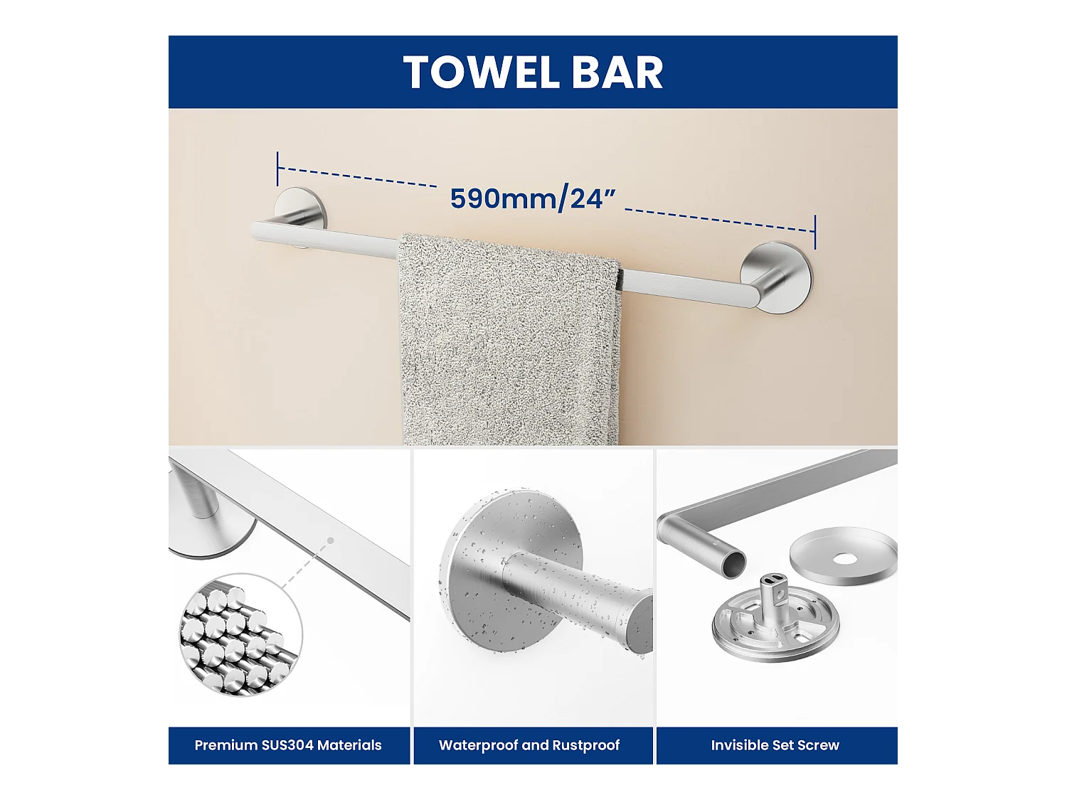 Cecipa MAX Porte-serviettes de Salle de Bain - Peut accrocher 2 Serviettes - Porte-serviettes Brossé en Inox - Porte-serviettes pour Salle de Bain