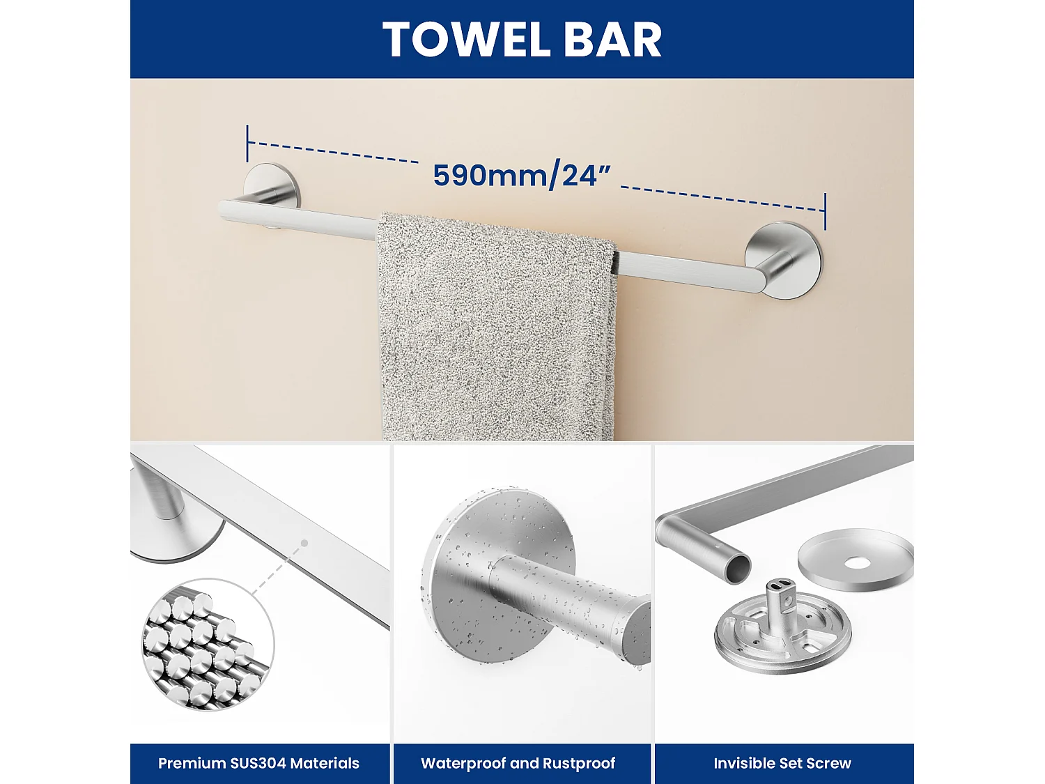 Cecipa MAX Porte-serviettes de Salle de Bain - Peut accrocher 2 Serviettes - Porte-serviettes Brossé en Inox - Porte-serviettes pour Salle de Bain