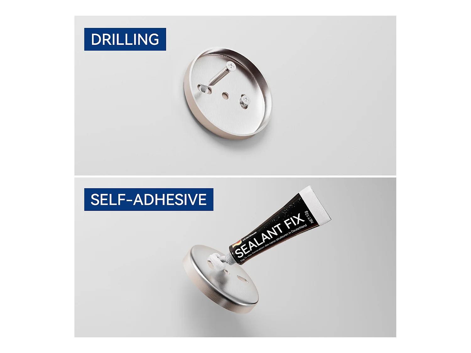 Set da bagno 7 pezzi: 1 portasciugamani + 1 portasciugamani laterale + 1 portarotolo + 4 ganci (nero)