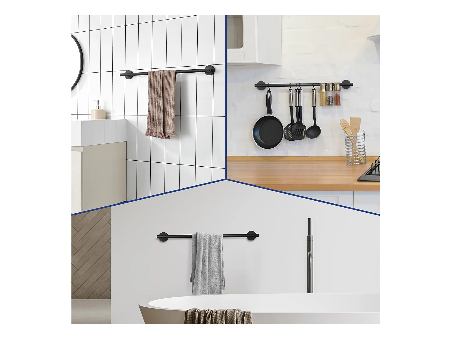Portasciugamani da bagno 2 pezzi - Portasciugamani nero in acciaio inossidabile 304 - Portasciugamani unipolare adatto per il bagno
