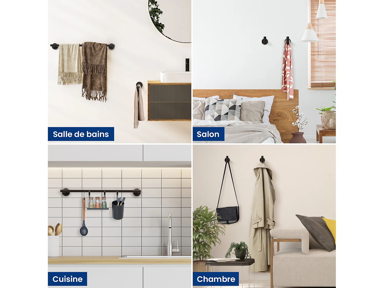 Cecipa MAX Schwarzer Wandhandtuchhalter fürs Badezimmer, Edelstahl, Toilettenpapierhalter, Badezimmer-Hängeset, 4-teilig