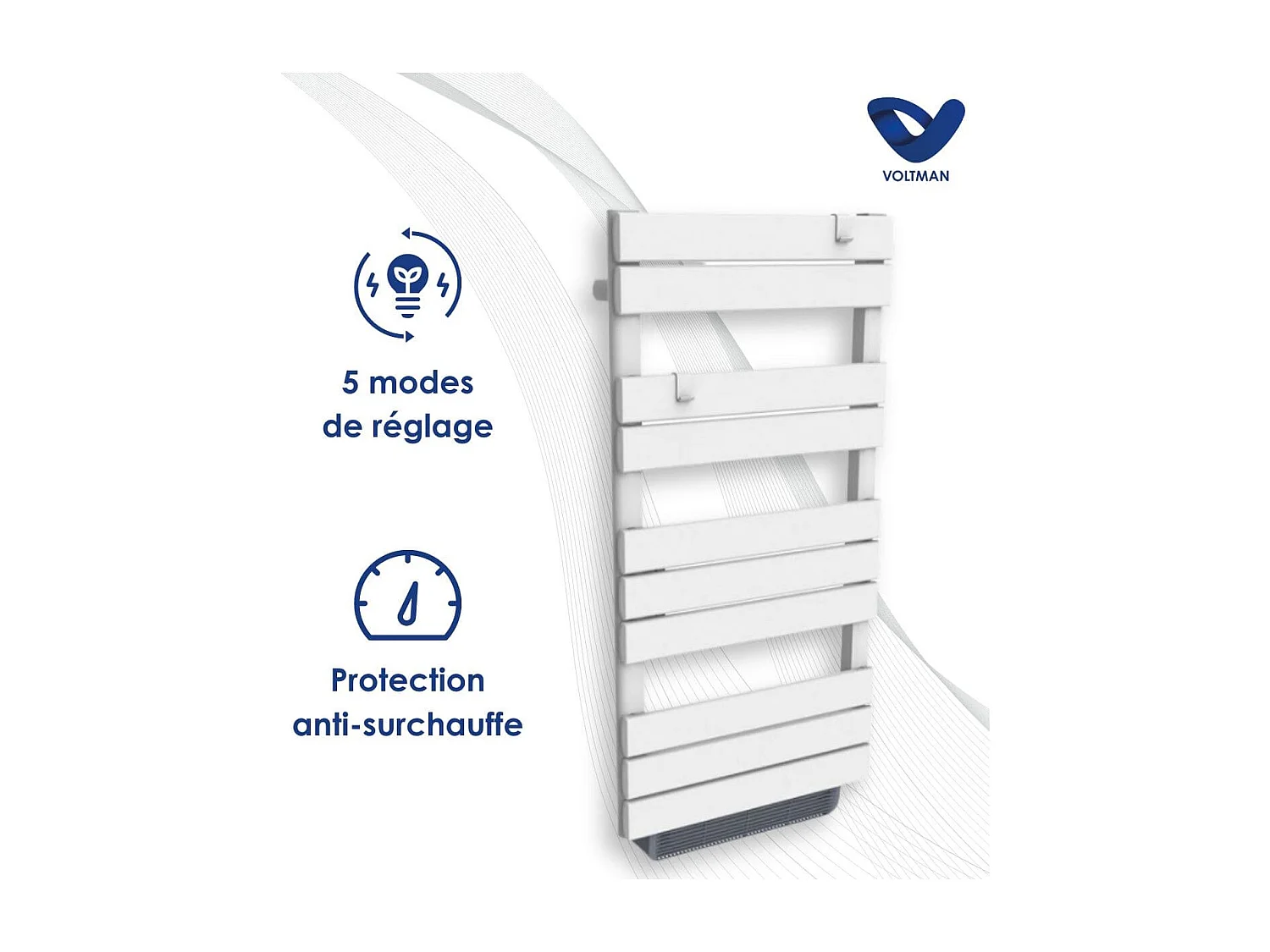 Chauffage sèche-serviette inertie sèche - 500W + soufflerie 1000W - Blanc - Voltman