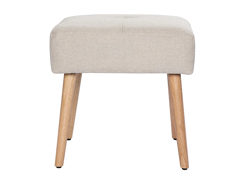 Taburete bajo de tela efecto aterciopelado texturizado beige y madera clara maciza 46 cm GUESTA