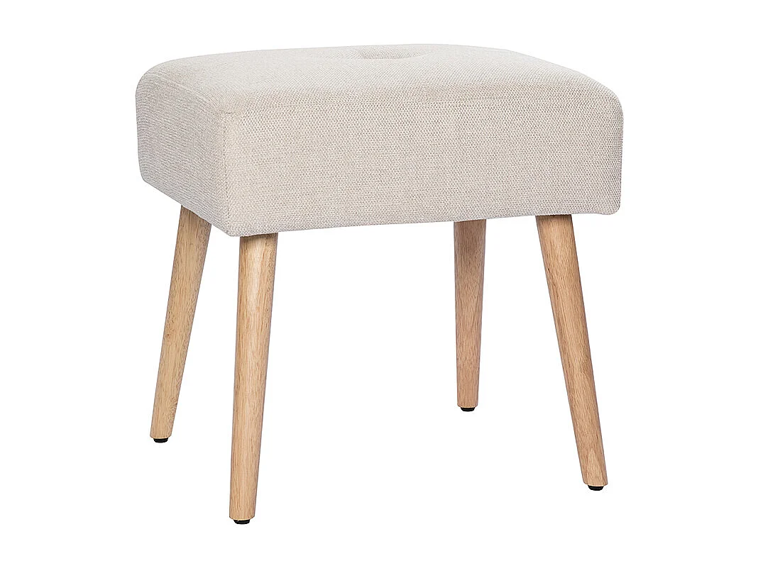 Taburete bajo de tela efecto aterciopelado texturizado beige y madera clara maciza 46 cm GUESTA