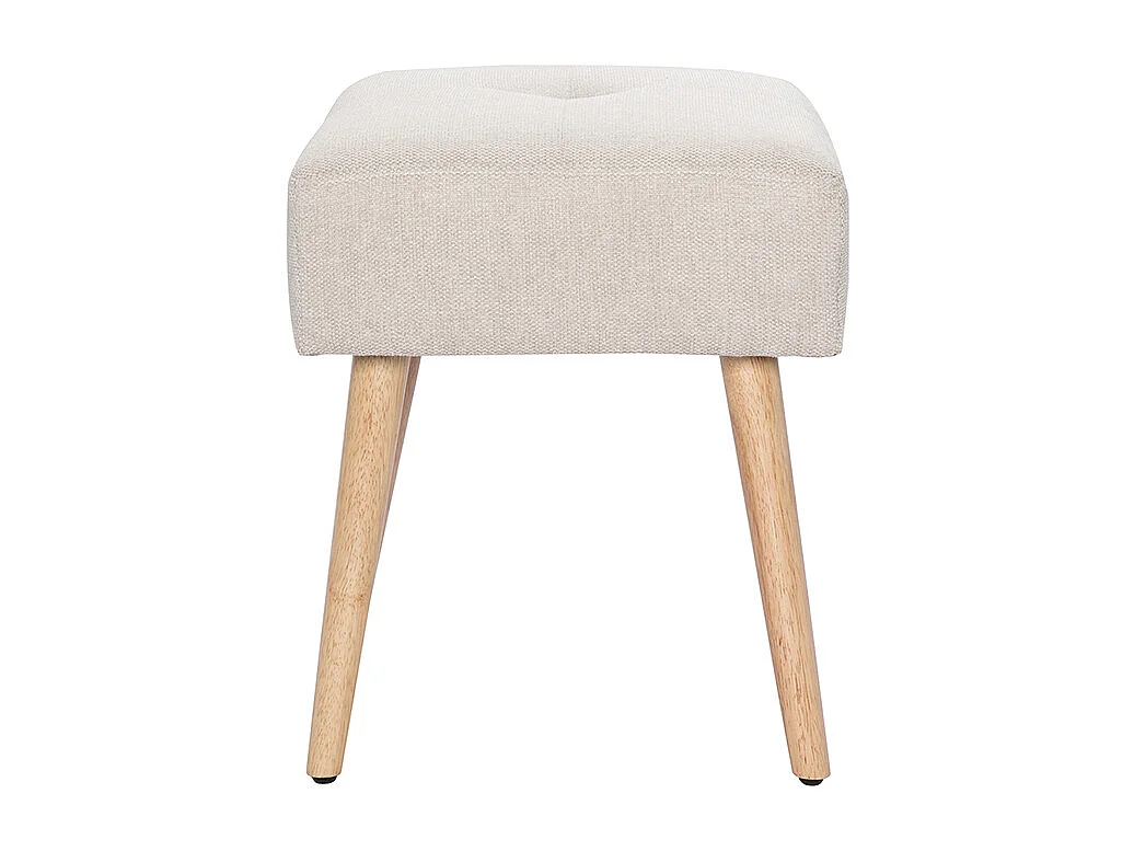 Taburete bajo de tela efecto aterciopelado texturizado beige y madera clara maciza 46 cm GUESTA