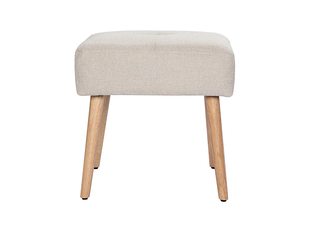 Tabouret bas en tissu effet velours texturé beige et bois clair massif H46 cm GUESTA