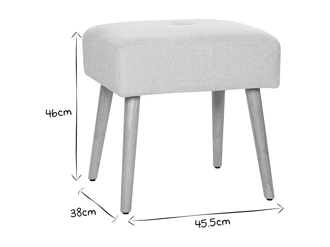 Taburete bajo de tela efecto aterciopelado texturizado beige y madera clara maciza 46 cm GUESTA