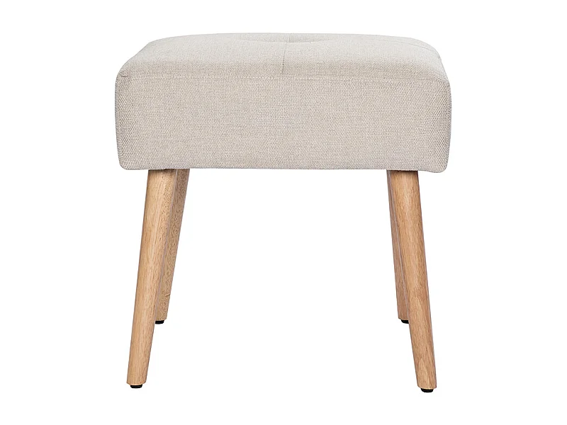 Tabouret bas en tissu effet velours texturé beige et bois clair massif H46 cm GUESTA