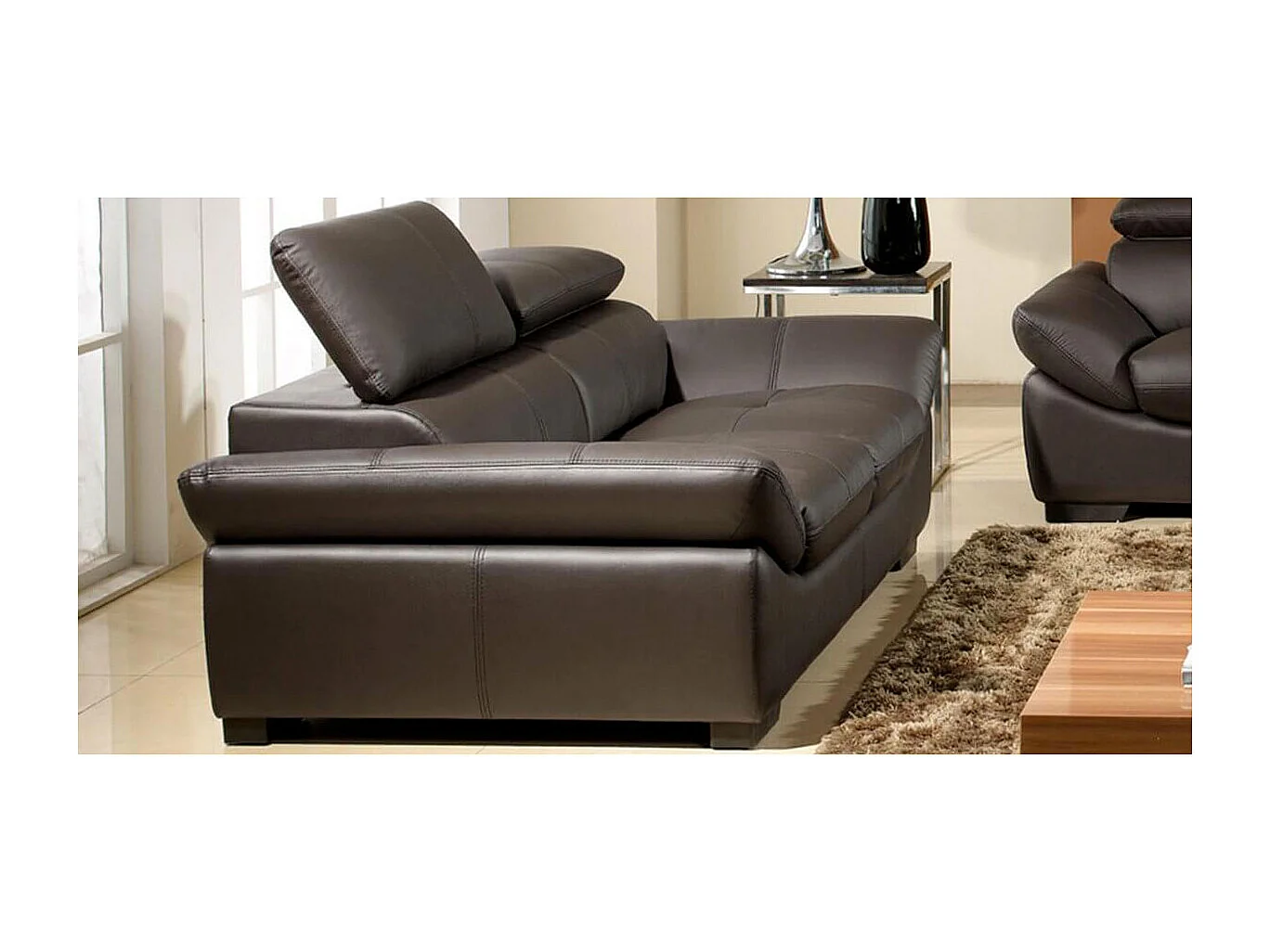 Canapé Cuir 2 places BORNEO Marron - Angle Droit