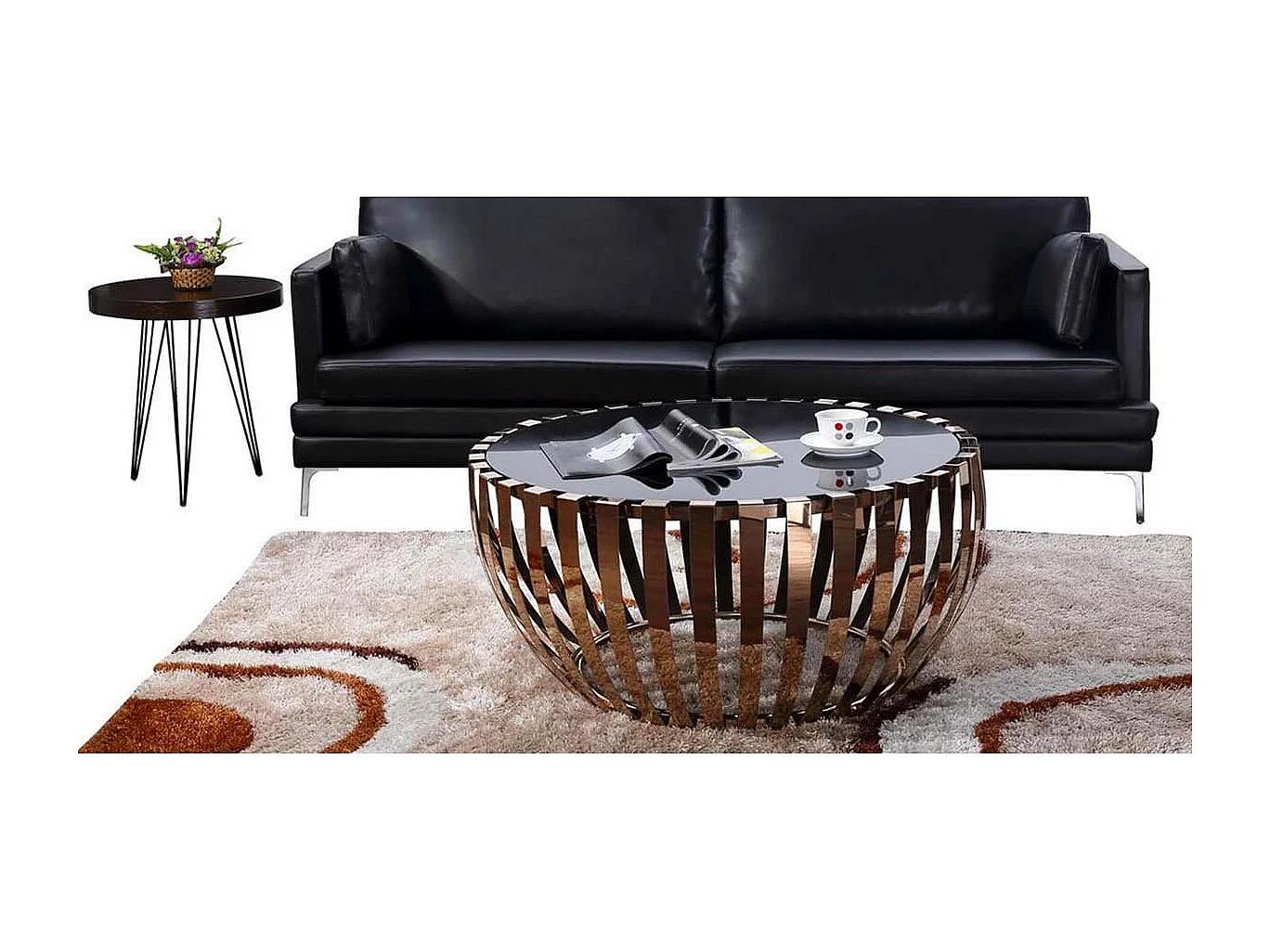 Table basse verre et acier TRENDY - Noir/Doré - Doré