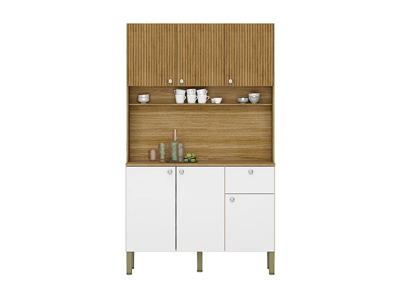Buffet de Cuisine 6 Portes 1 Tiroir Chêne et Blanc 7 Niches L 111 H 185 P 39.3 cm