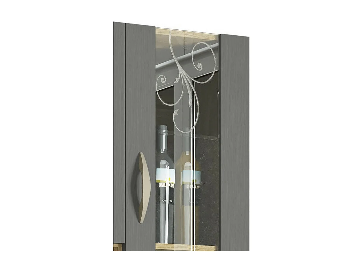 Buffet de Cuisine 8 Portes 2 Tiroirs Chêne et Gris L 121.4 H 173.5 P 36.3 cm