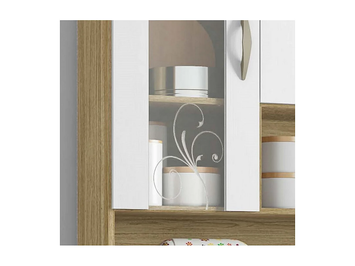 Buffet de Cuisine 8 Portes 2 Tiroirs Chêne et Blanc L 121.4 H 173.5 P 36.3 cm