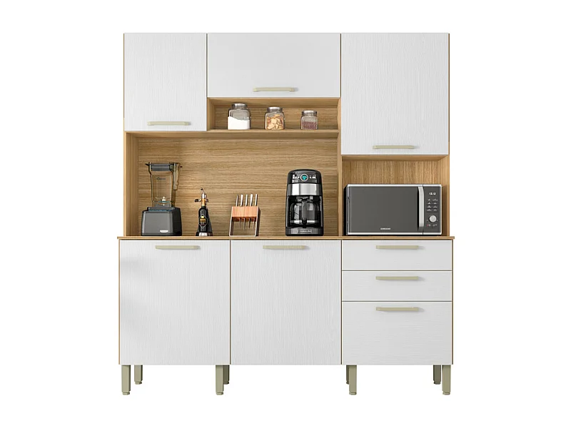 Buffet de Cuisine 6 Portes 2 Tiroirs Chêne et Blanc L 180.2 H 198 P 38.8 cm