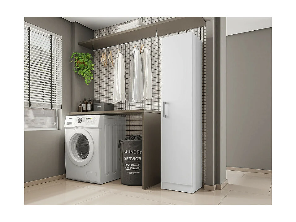 Armoire 1 Porte Blanche Mutifonctions 4 Niches L 35 H 160.6 P 31.5 cm