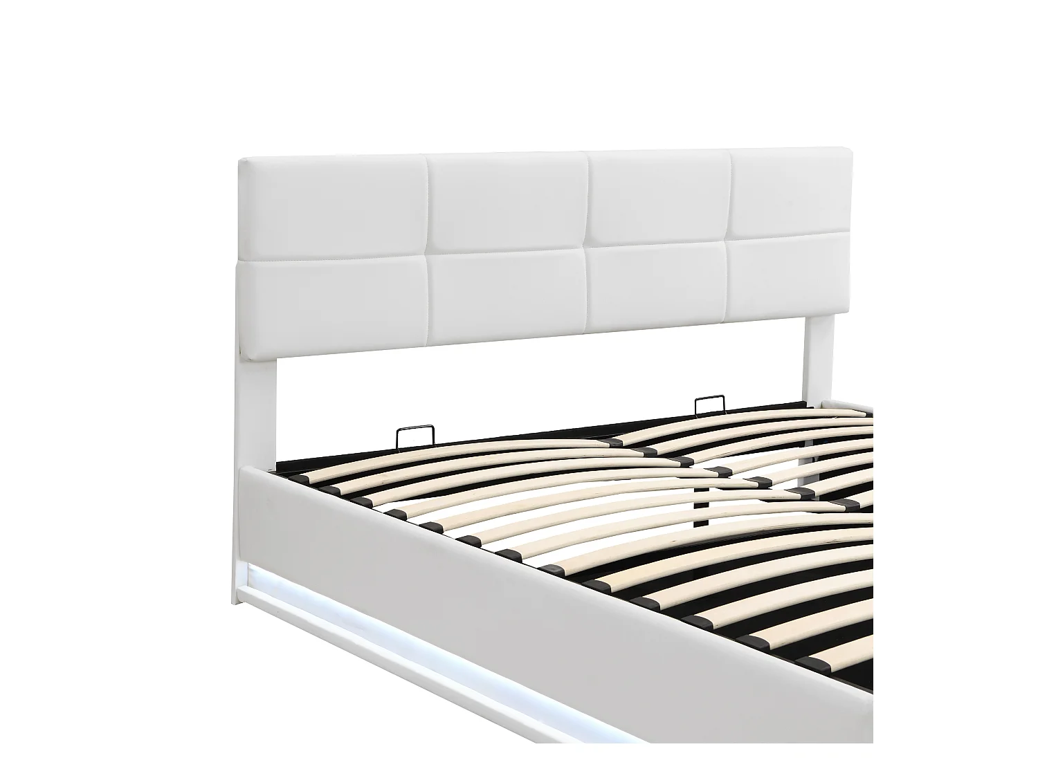 Łóżko z tapicerowanym stelażem 180x200 cm z oświetleniem LED - z ekoskóry - Białe