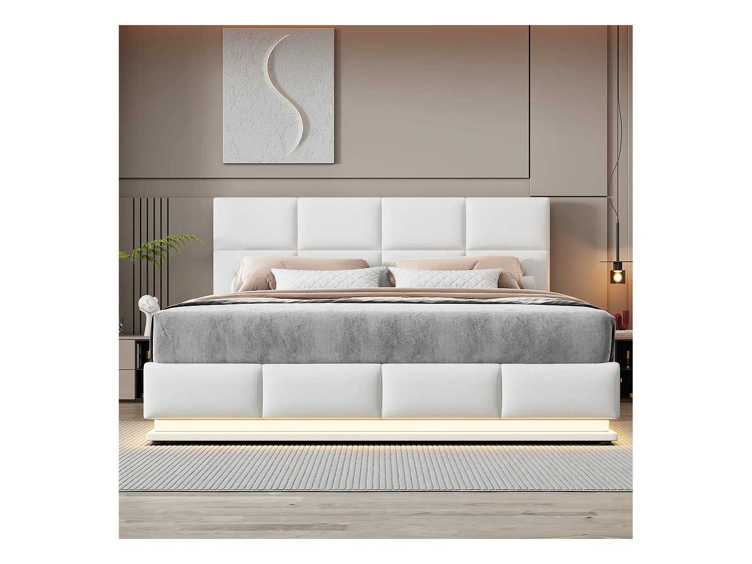 Gestoffeerd opbergbed 180x200 cm met LED verlichting - in kunstleer - Wit