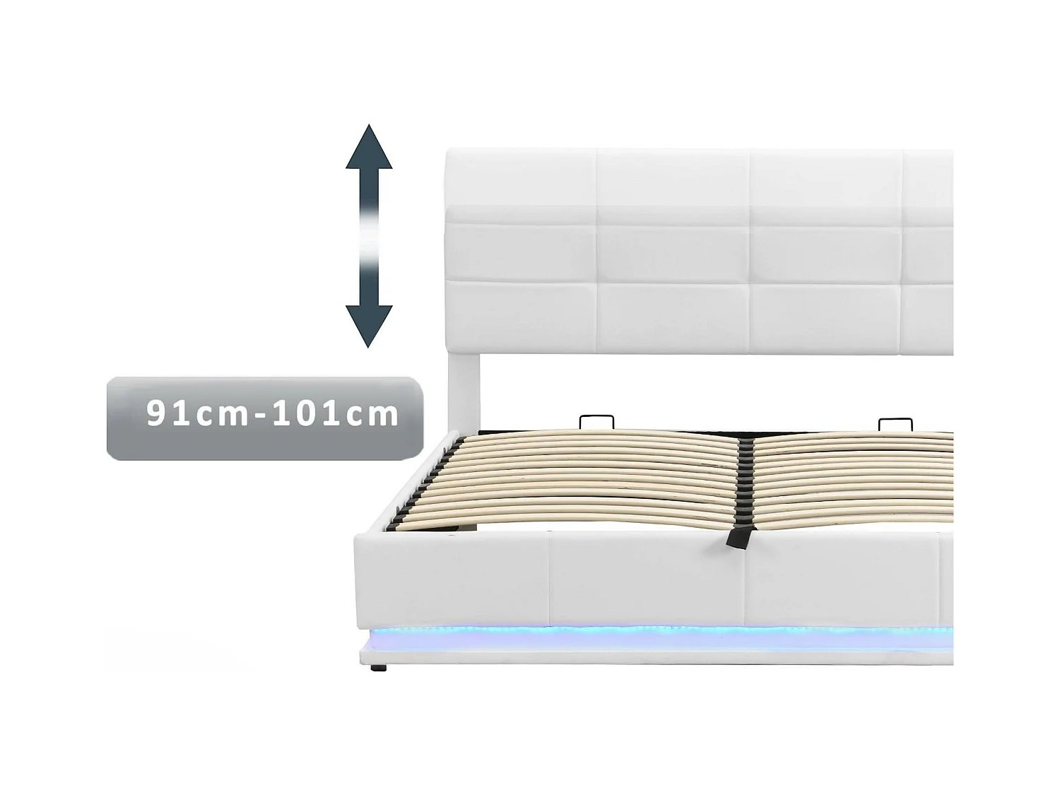 Gestoffeerd opbergbed 180x200 cm met LED verlichting - in kunstleer - Wit
