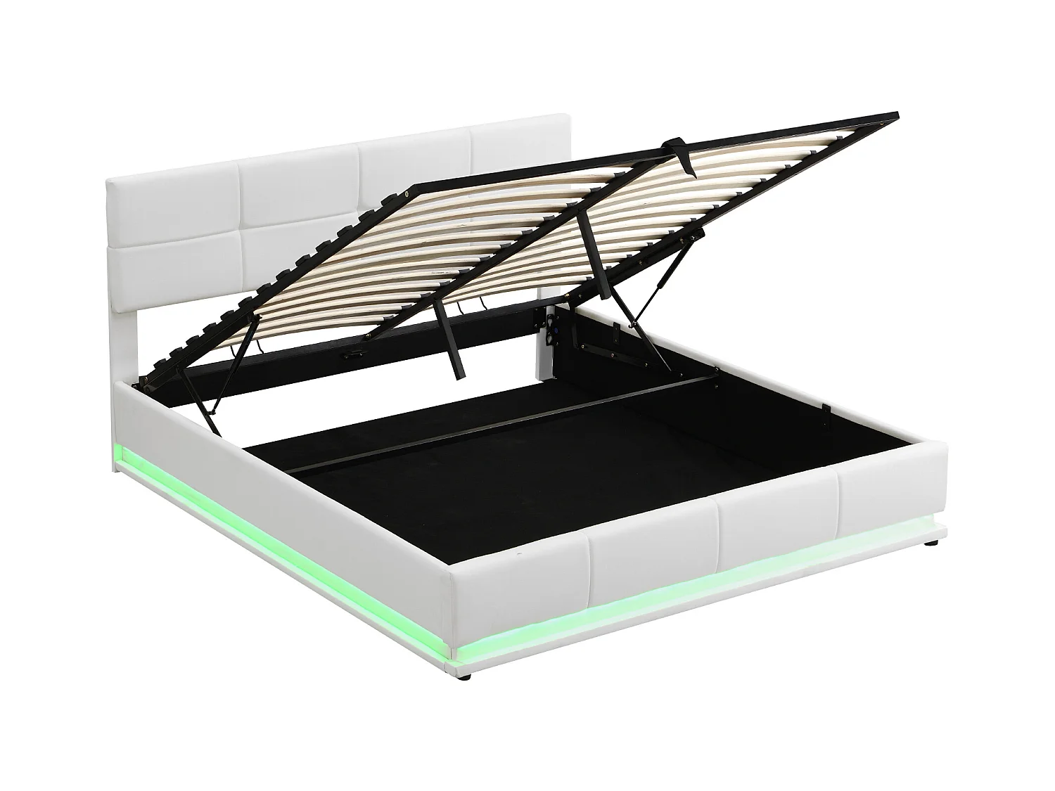 Gestoffeerd opbergbed 180x200 cm met LED verlichting - in kunstleer - Wit