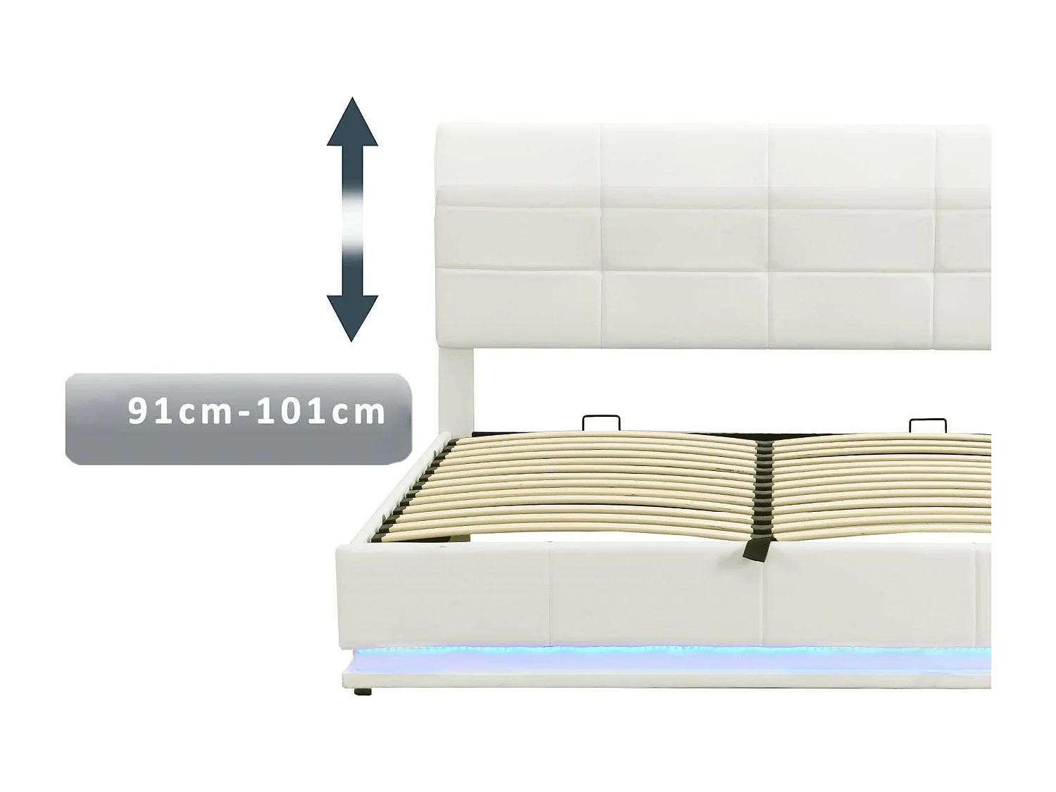 Lit coffre rembourré 180x200 cm avec éclairage LED - en similicuir - Beige