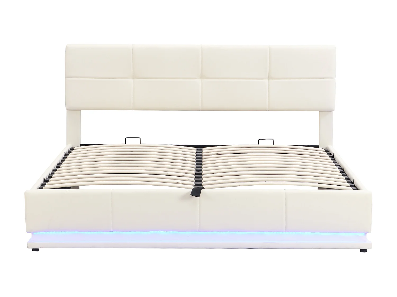 Lit coffre rembourré 180x200 cm avec éclairage LED - en similicuir - Beige