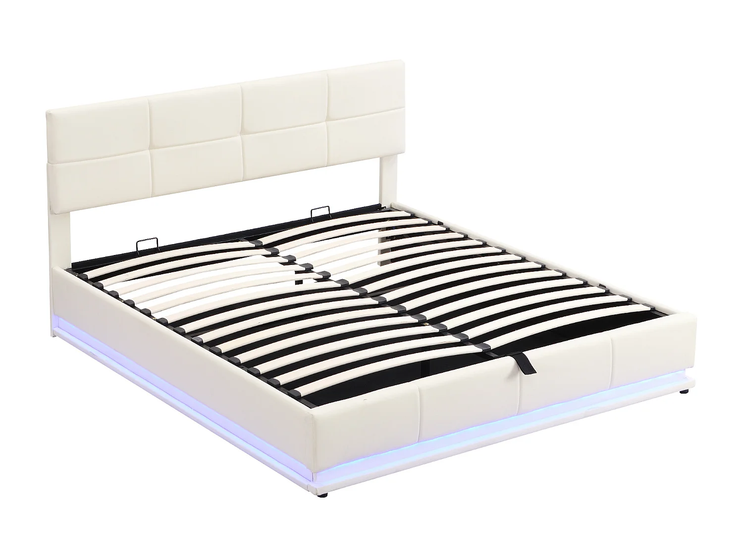 Lit coffre rembourré 180x200 cm avec éclairage LED - en similicuir - Beige