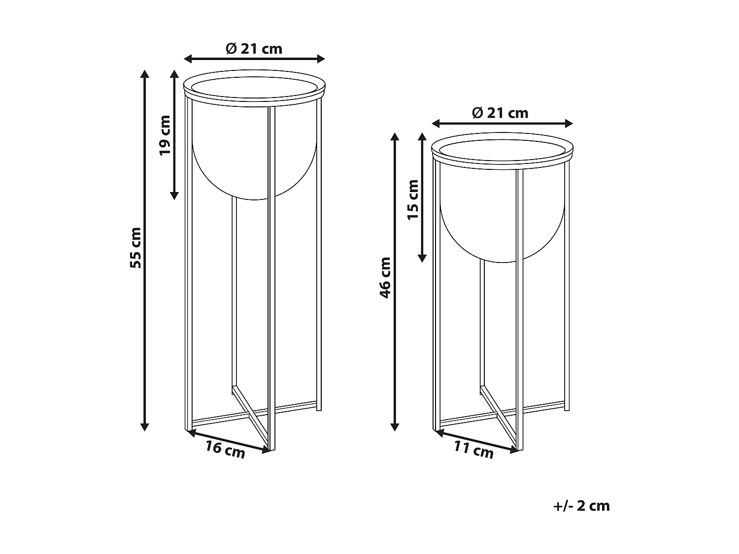 Lot de 2 pots à plantes surélevés THUJA Métal 21 cm Noir
