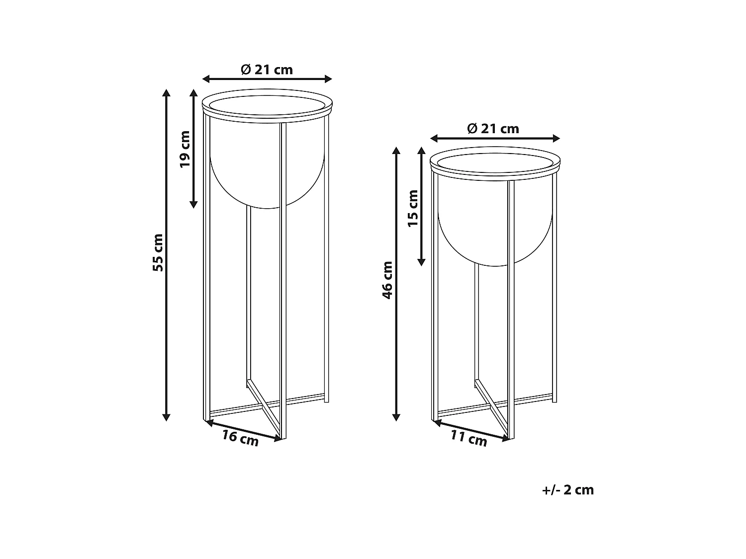 Blumentopf mit Beinen 2er Set THUJA Metall 21 cm Schwarz