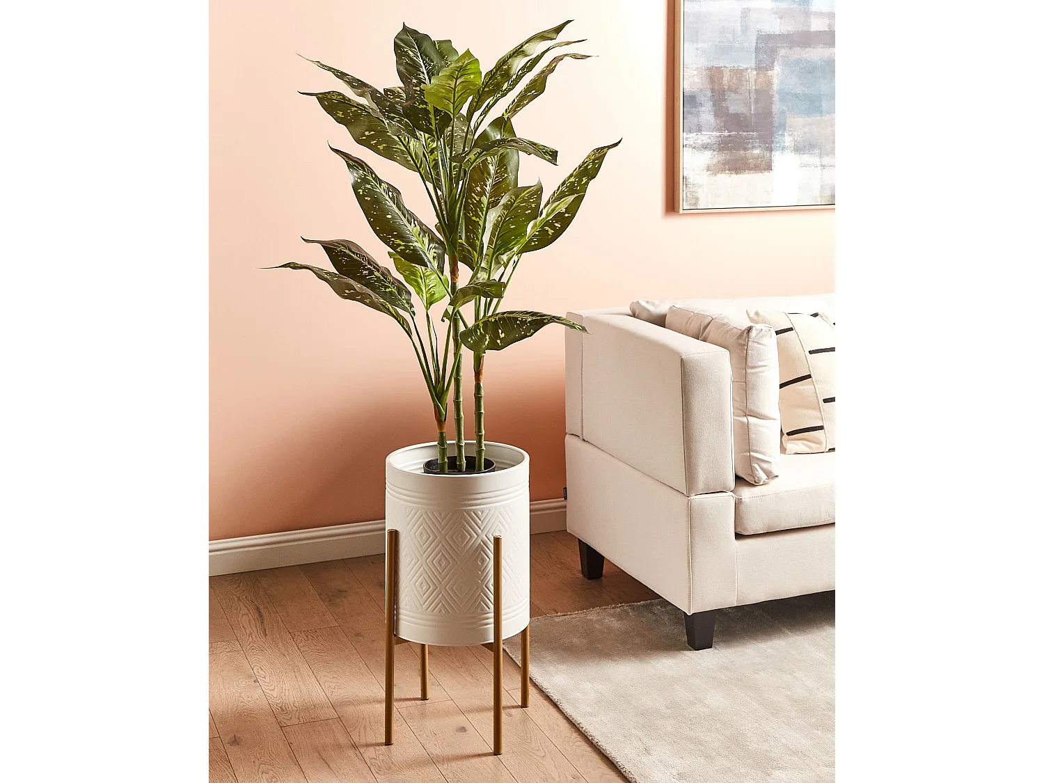 Vaso alto para plantas ASTILLBE Metal 31 cm Branco