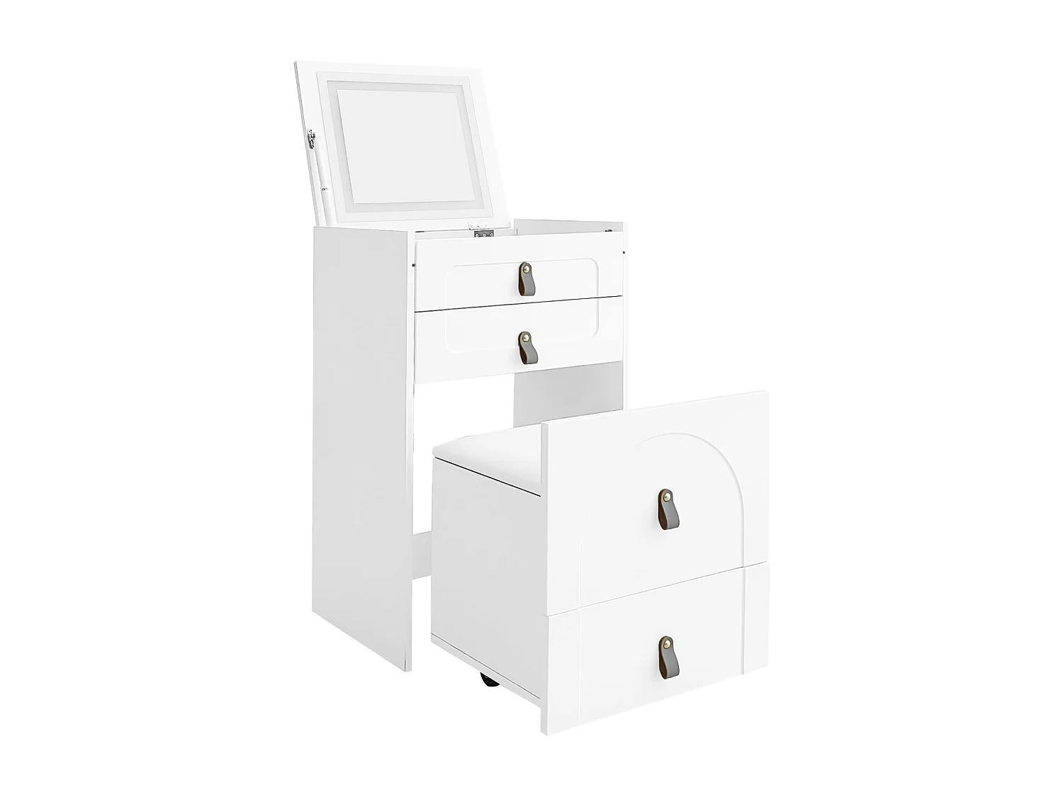 Coiffeuse avec 3 tiroirs, plateau pliable et 1 tabouret - 50 x 40 x 115.6 cm - miroir lumineux LED intégré - Bois MDF - Blanc
