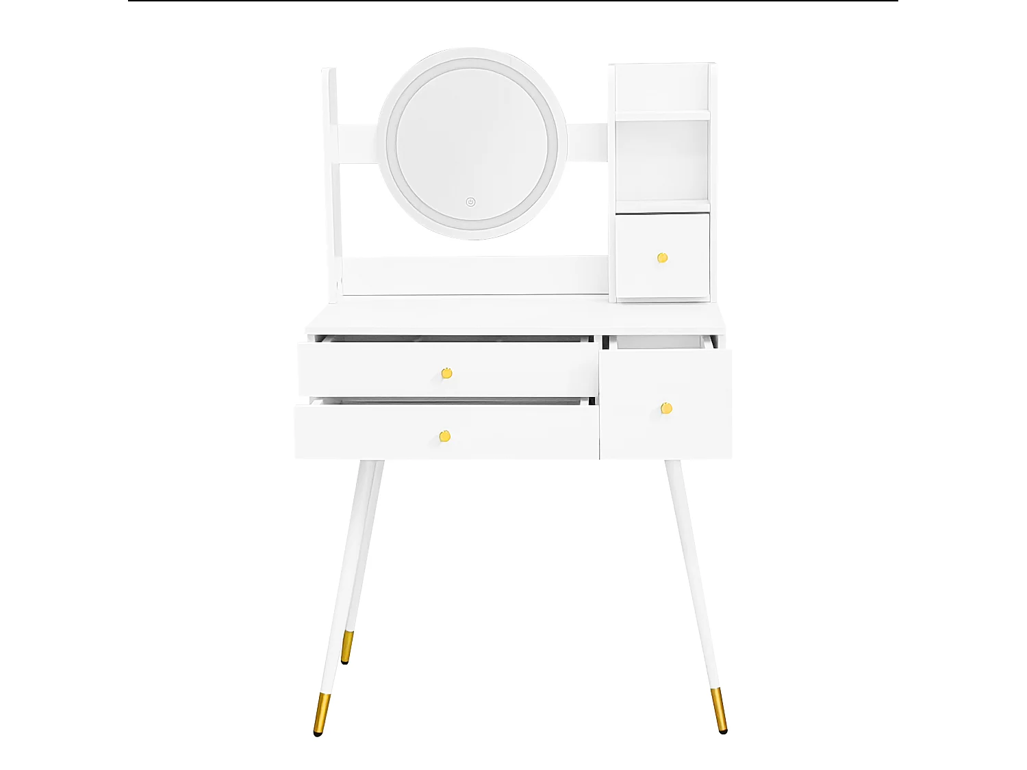 Toeletta con specchio a LED - 3 cassetti spaziosi e ripiani portaoggetti - 80 x 40x 130 cm - Legno MDF - Bianco (senza sgabello)