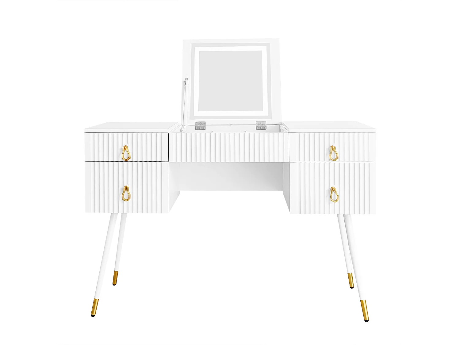 Toaletka ze składanym lustrem z inteligentnymi diodami LED - 3 pojemne szuflady - 120 x 45 x 121 cm - drewno MDF - biały (bez taboretu)