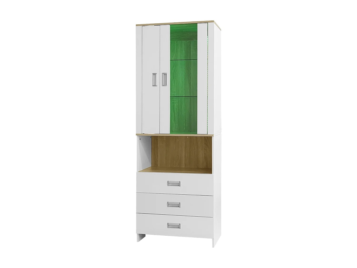 Vitrine met 2 deuren, 3 lades en een vak - 65 x 35 x 181,5 cm - LED's - MDF en spaanplaat - Wit