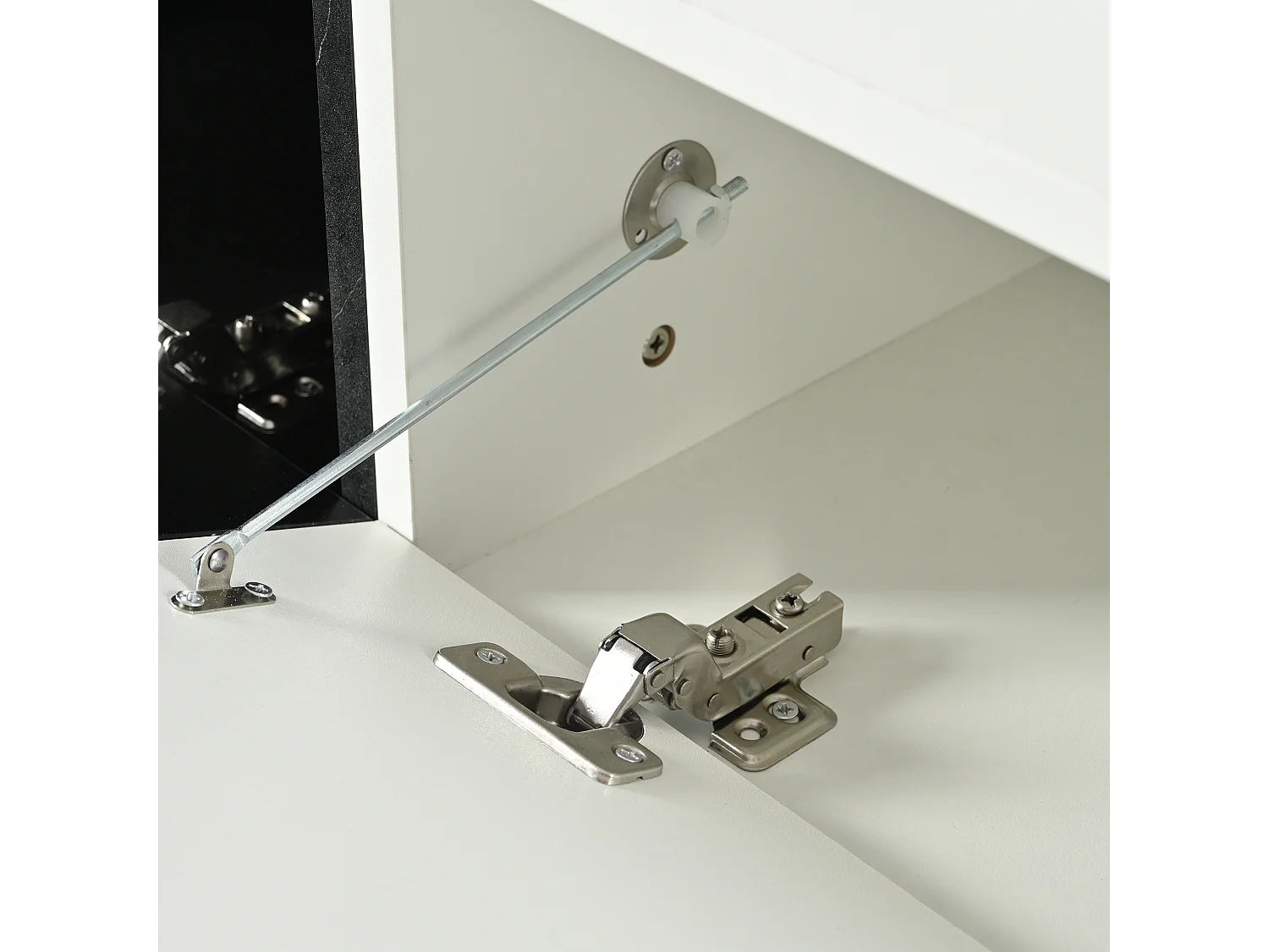 Salontafel met 2 deuren - 110 L x 50 B x 28 H cm - spaanplaat - marmerlook - wit en zwart