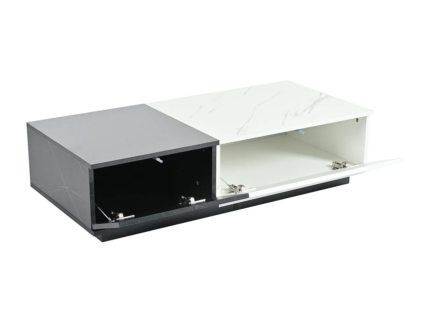 Salontafel met 2 deuren - 110 L x 50 B x 28 H cm - spaanplaat - marmerlook - wit en zwart