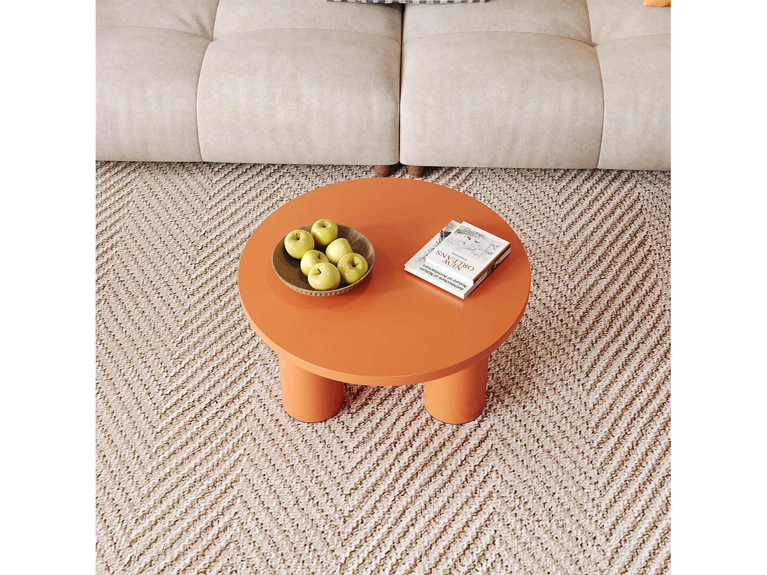 Tables basse ronde - D 72.2 x H 35.5 cm - plateau en MDF peint et pieds en PVC - Orange