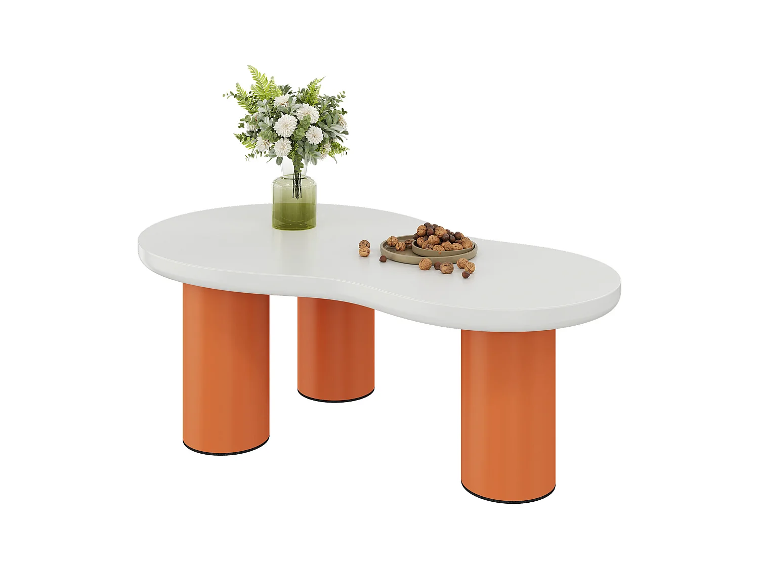 Tables basse en forme de nuage - L 99,5 x l 43-58 x H 35.5 cm - plateau en MDF peint et pieds en PVC - Blanc + orange